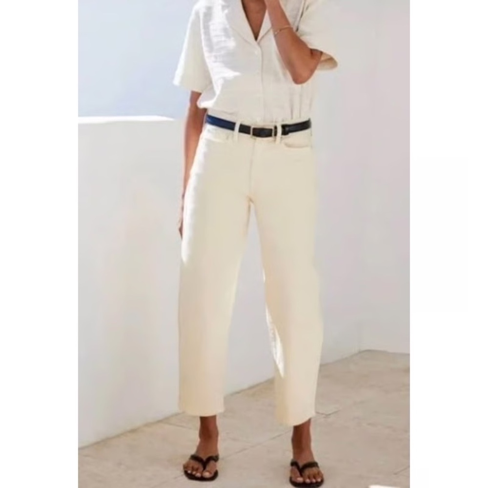 AYR Cream High-Rise Straight Crop Jeans